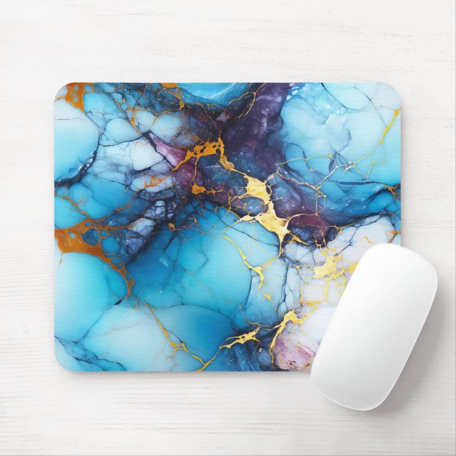 Mousepad Azure & Amethyst Marble with Golden Veins (Com mouse)