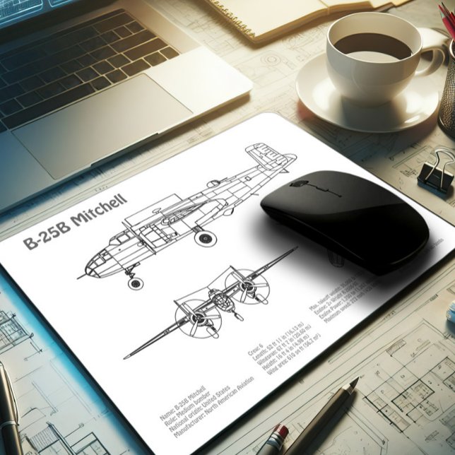 Mousepad B-25B Mitchell Doolittle - Airplane Blueprint BD (Criador carregado)