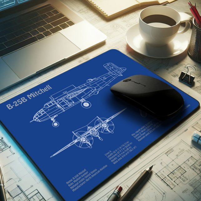 Mousepad B-25B Mitchell Doolittle - Avião Blueprint AD (Criador carregado)