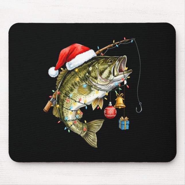 Mousepad B Fish Festive Lights Christmas Funny Fishing Long (Frente)