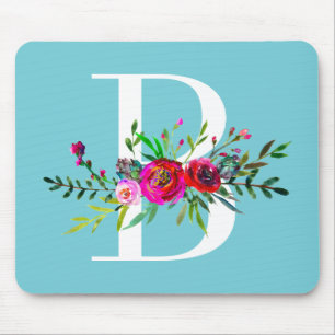 Mousepad B Monograma Inicial Floral Cor Personalizada Letra