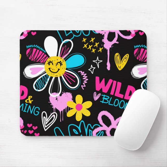 Mousepad Babete de Bebê com Padrão de Grafite de Flor Sorri (Com mouse)
