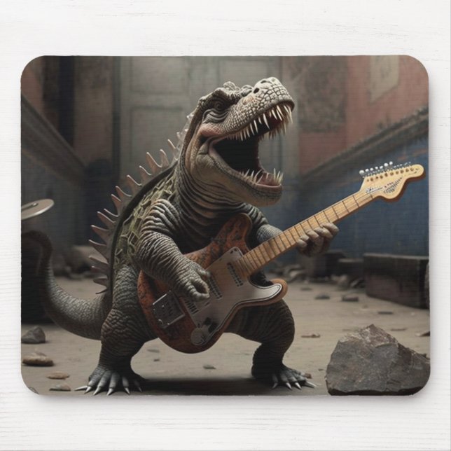 Mousepad Baby Dino com um violão (Frente)