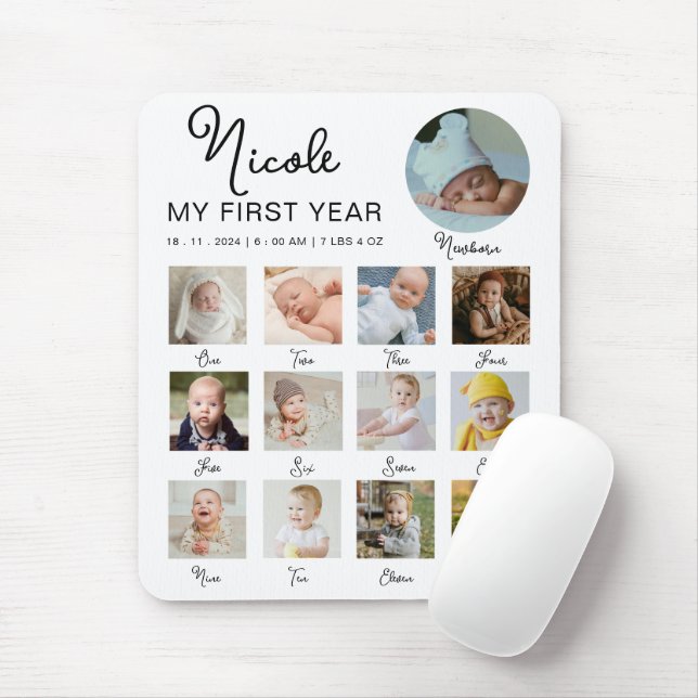 Mousepad Baby First Year 12 Meses Foto Collage Modern (Com mouse)