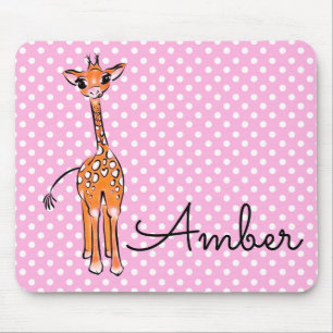 Mousepad Baby Giraffe - pontos de polca rosa e brancos