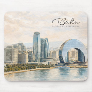 Mousepad Bacu Azerbaijão Capital Aquarela Presente de Viage