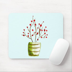 Mousepad Bagas Vermelhas Natal aquarela