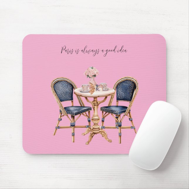 Mousepad Baguetes de Mesa Rosa Azul Paris (Com mouse)