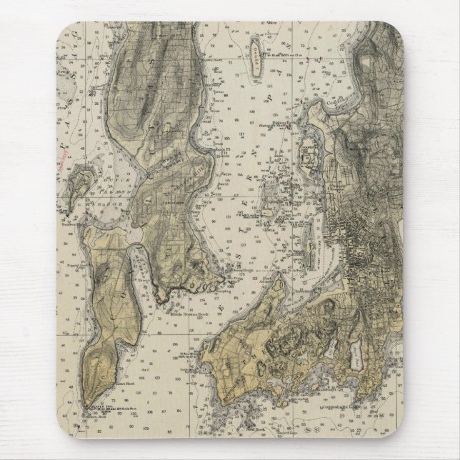 Mousepad Baía 1920 de Narragansett Newport, carta do porto (Frente)