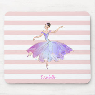 Mousepad Bailarina Adorável Listras Rosa Branco