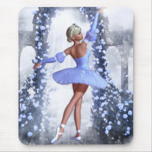 Mousepad bailarina de fantasia azul e branca com rosa