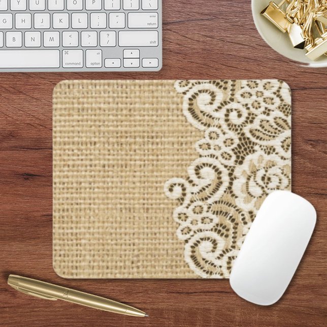 Mousepad Bairácea do oeste da Boêmia (Bohemian Western country rustic burlap and lace Mouse Pad)