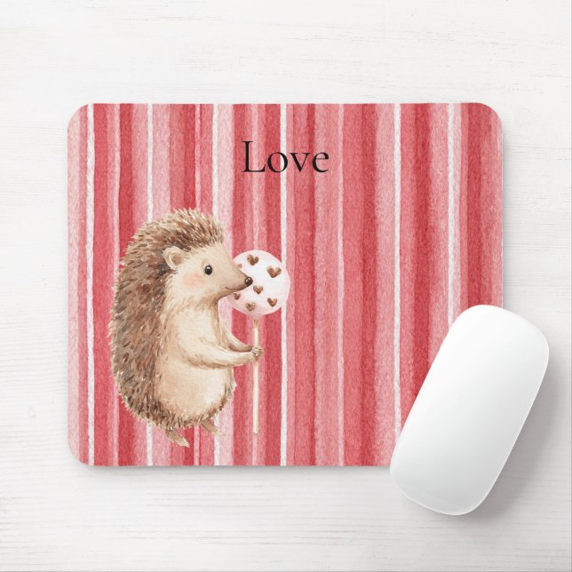 Mousepad Balão Corações de Ouriço Listras Vermelhas (Com mouse)