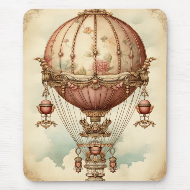 Mousepad Balão de Ar Quente Rosa Steampunk Vintage (Frente)