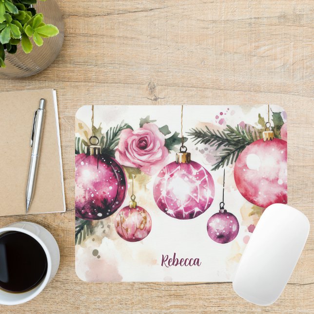 Mousepad Balas de Natal Coloridas com Flores (Criador carregado)