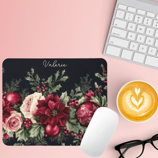 Mousepad Balas de Natal Coloridas com Poinsettia (Criador carregado)