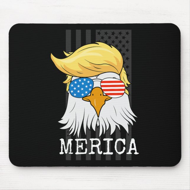 Mousepad Bald Eagle 4 De Julho Trump American Flag Funny (Frente)