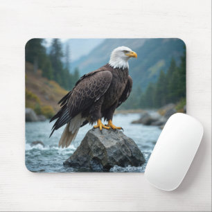Mousepad Bald Eagle em um rio Rock