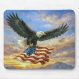 Mousepad Bald Eagle Flying With American Flag