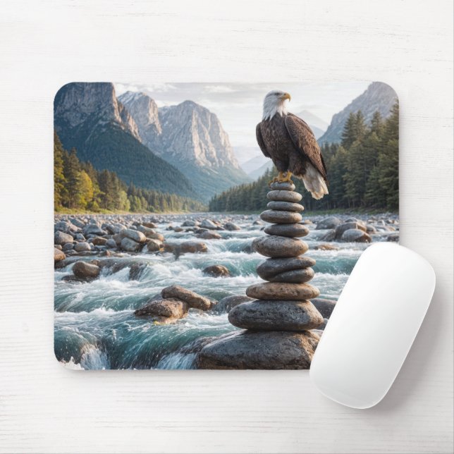 Mousepad Bald Eagle No Cairn Da Pedra (Com mouse)