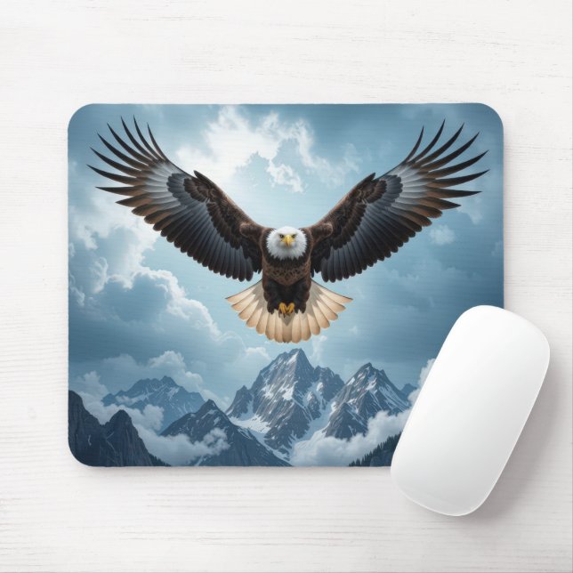 Mousepad Bald Eagle Sofrendo Sobre Picos De Montanha (Com mouse)