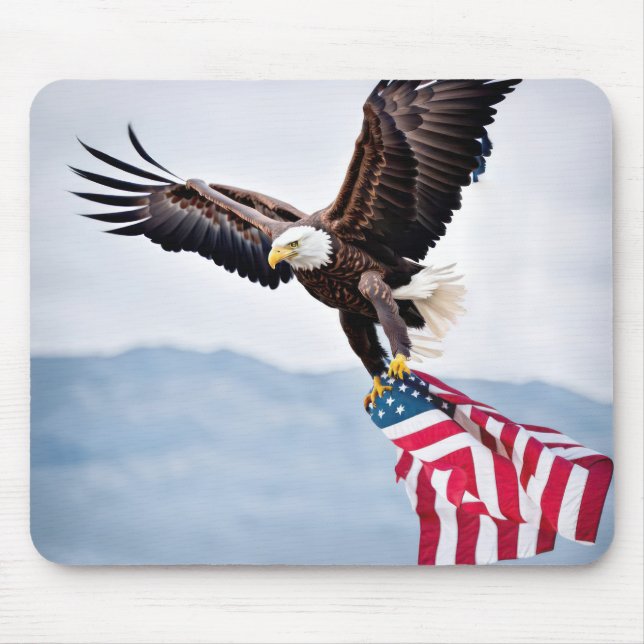 Mousepad Bald Eagle Voando Com Bandeira Americana (Frente)