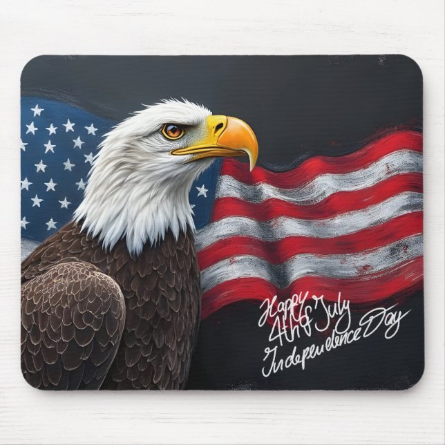 Mousepad Bald Eagle with American Flag 4th of July Art (Frente)