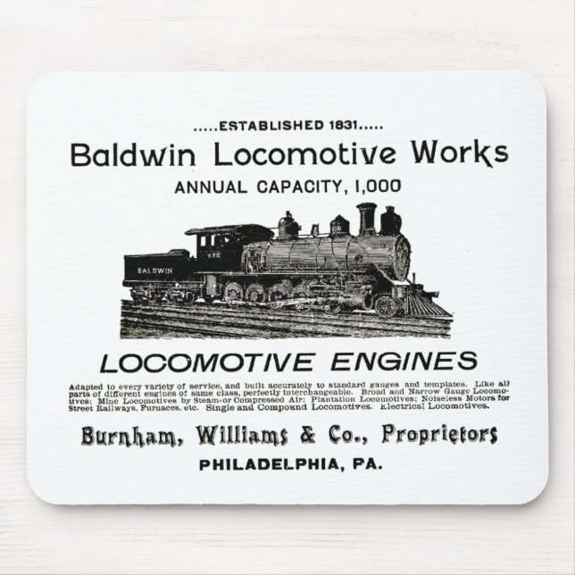 Mousepad Baldwin Locomotive Works 1895 (Frente)