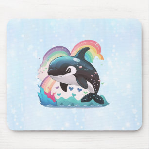Mousepad Baleia Orca Kawaii Fofa Arco-íris Borboletas