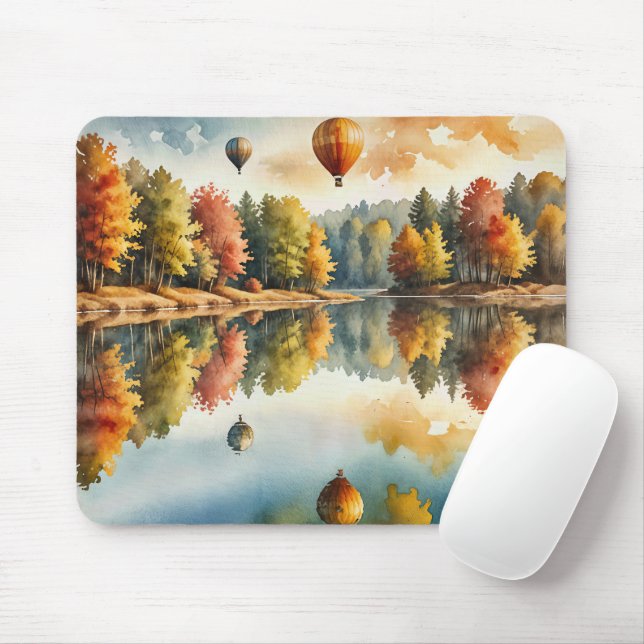 Mousepad Balões de ar quente pairando sobre um lago de outo (Com mouse)