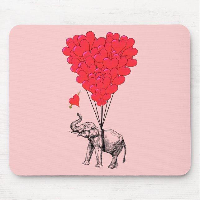 Mousepad Balões de elefante e coração vermelho (Frente)