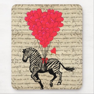 Mousepad Balões engraçados da zebra & do coração do vin