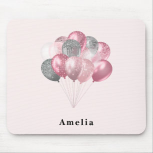 Mousepad Balões Luminosos Rosa e Prata