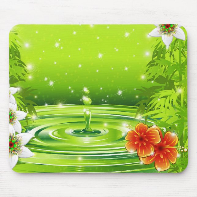 Mousepad Bambu, Água e Flores Tropicais (Frente)