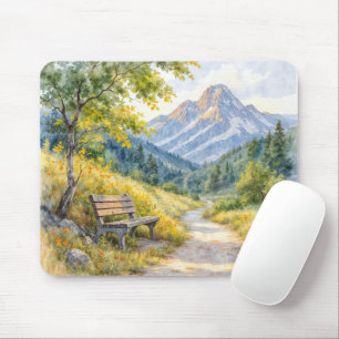 Mousepad Banco Vazio em um Vale do Prado das Montanhas