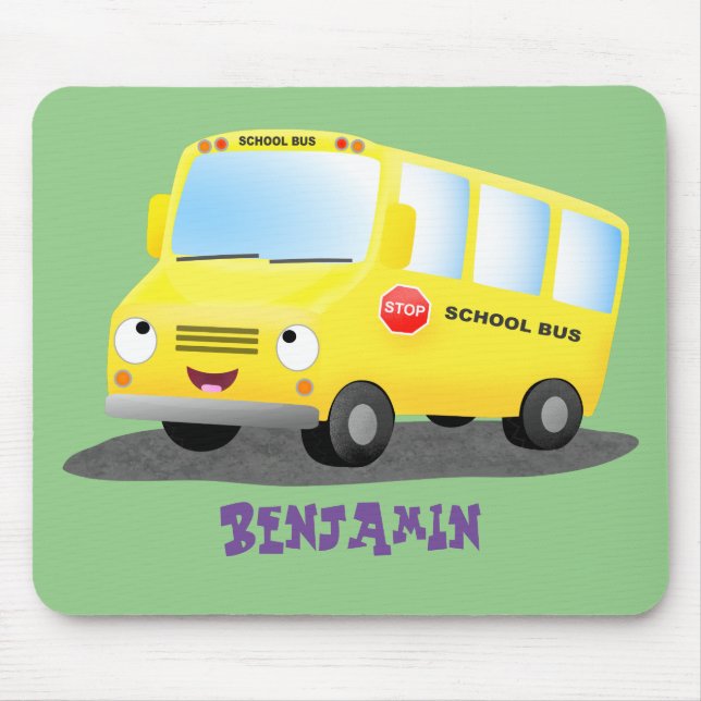 Mousepad Banda branca e feliz de ônibus escolar amarelo (Frente)