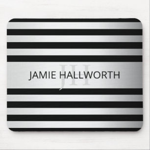 Mousepad Bandas de Ombre Silver Faux Contemporâneas & Preta