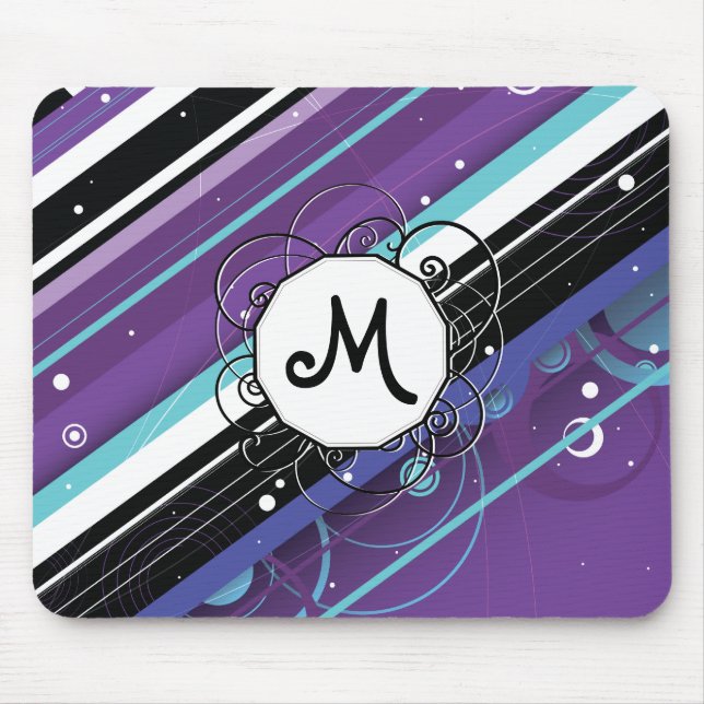 Mousepad Bandas Modernas Roxas e Azuis com Monograma (Frente)