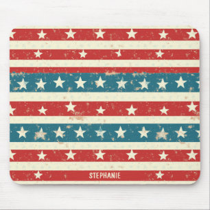 Mousepad Bandas Vermelhas, Brancas e Azuis Vintage com Estr