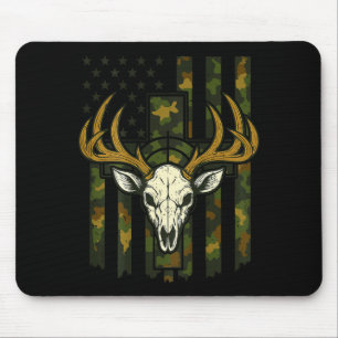 Mousepad Bandeira Americana Camuflada Crânio de Alce Caça d