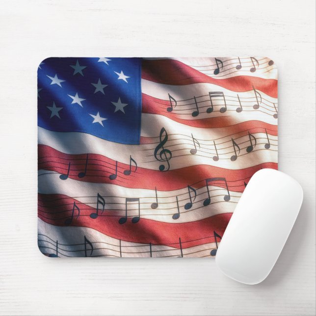 Mousepad Bandeira Americana Com Notas Musicais (Com mouse)