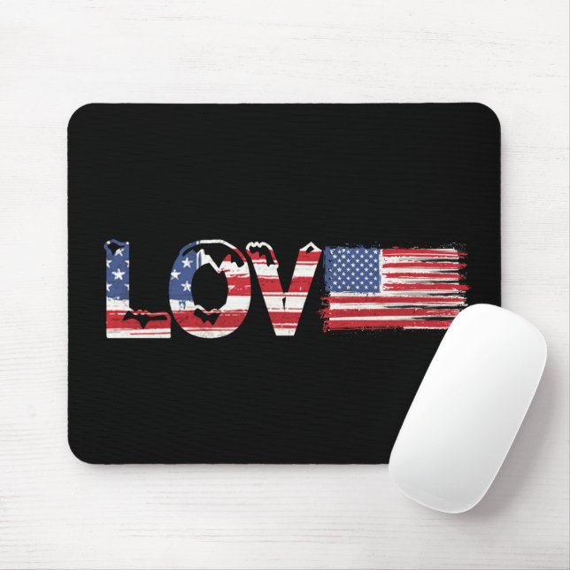 Mousepad Bandeira Americana com Texto de Amor (Com mouse)