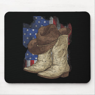 Mousepad Bandeira Americana Cowboy Hat Cowboy Boots Cowboy