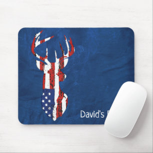 Mousepad Bandeira Americana Deer Sobre Couro Azul
