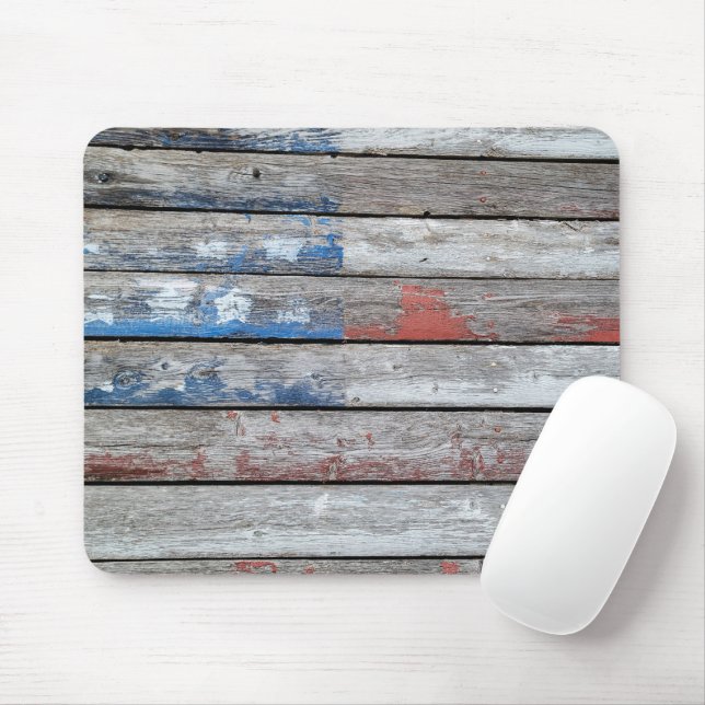 Mousepad Bandeira Americana Desbotada em Madeira (Com mouse)