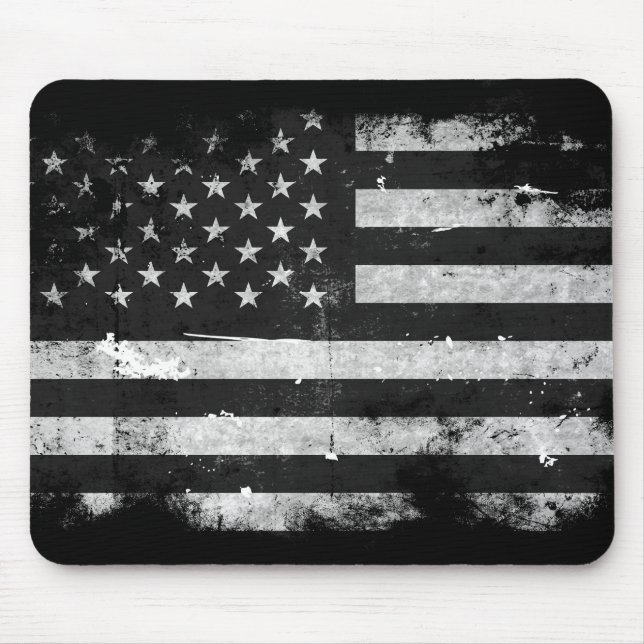 Mousepad Bandeira americana do Grunge preto e branco (Frente)