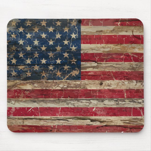 Mousepad Bandeira americana do vintage de madeira (Frente)