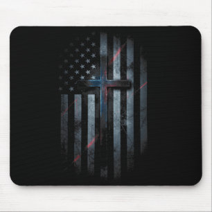 Mousepad Bandeira Americana E Cruz Fé Família Dom EUA F