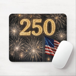 Mousepad Bandeira Americana e Fogos de Artifício do 250º An