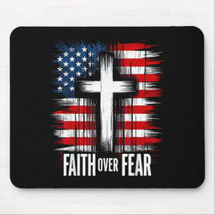 Mousepad Bandeira Americana EUA Cristo Fé Sobre o Medo Com 